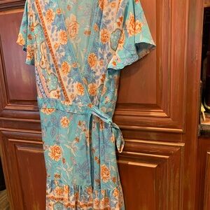 Floral Wrap Dress in Blue and Orange